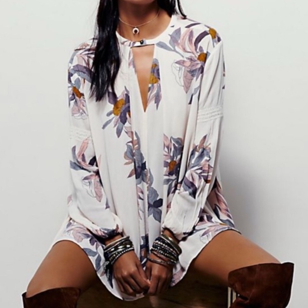 Free People Electric Orchid Floral Swing Baby Doll Tunic Dress - Sz Small